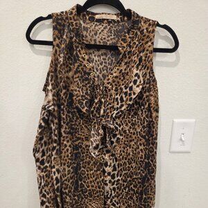 Leopard Print Blouse Women’s Top Ruffle Tie Front Animal Print Size M